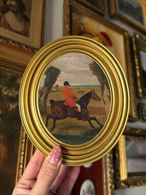 Vintage Style Horse &amp; Jockey Art Print Framed Oval